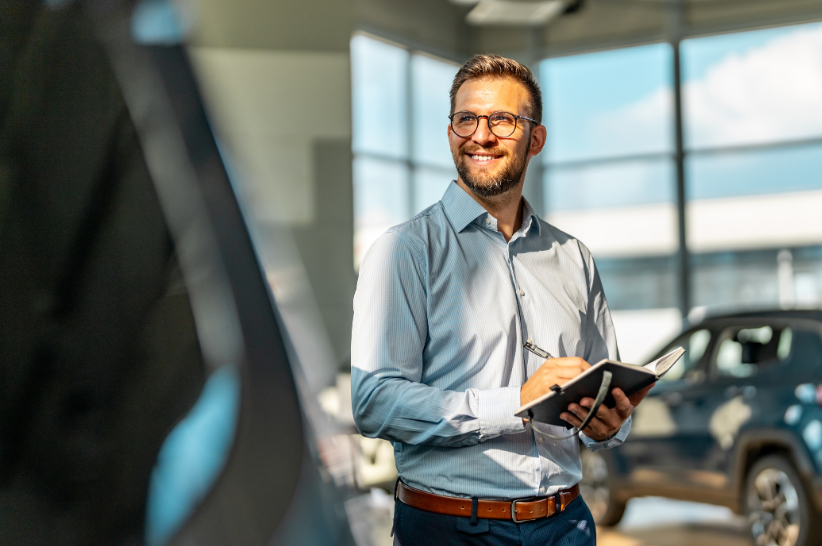 Man smiling in a dealership